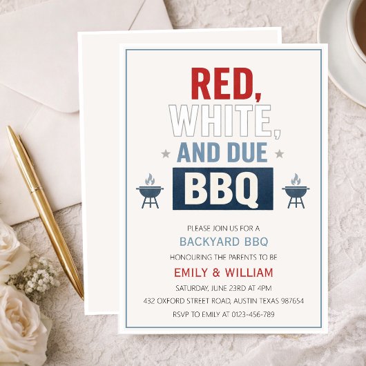 Red White and Due BBQ Baby Shower Invitation 招待状