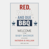 Red White and Due BBQ Baby Shower Welcome アクリルサイン (正面)