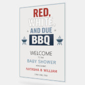 Red White and Due BBQ Baby Shower Welcome アクリルサイン (傾斜)