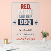Red White and Due BBQ Baby Shower Welcome アクリルサイン (ウェディング)