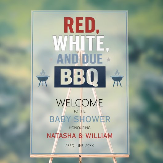 Red White and Due BBQ Baby Shower Welcome アクリルサイン (ニュートラル)