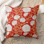 Red White and Gold Japanese Chrysanthemum Floral クッション (ブランケット)