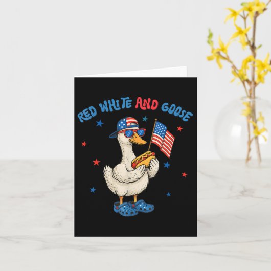 Red White And Goose Funny 4th Of July Patriotic Us カード (黄色い花)