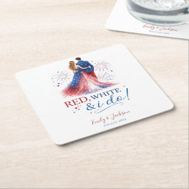 Red White and I do Americana Wedding スクエアペーパーコースター
