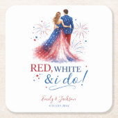 Red White and I do Americana Wedding スクエアペーパーコースター (正面)