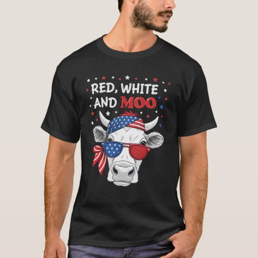 Red White and Moo Patriotic Cow 4th of July Tee Tシャツ (正面)