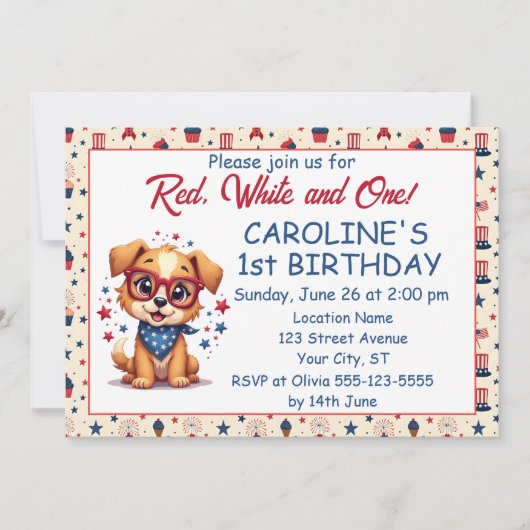 Red White And One Patriotic Puppy Invitation 招待状 (正面)