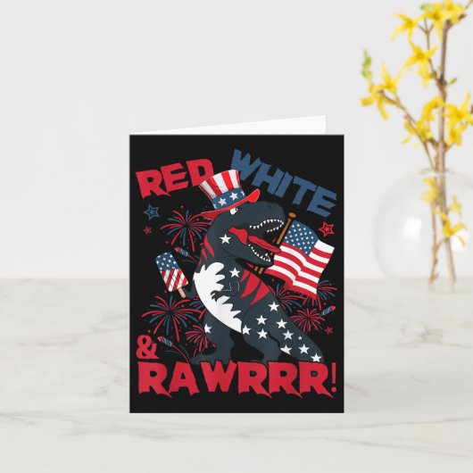 Red White And Rawr Dinosaur T Rex Patriotic 4th Of カード (黄色い花)