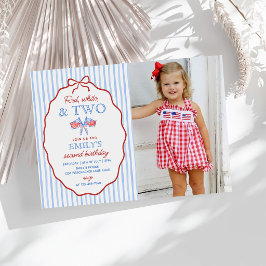 Red White and Two 4th of July 2nd Birthday Photo 招待状