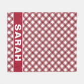 Red & White Argyle Plaid Custom Name フリースブランケット (正面(横))