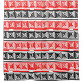 Red White Black Greek Key Fret Pattern Design  シャワーカーテン (正面)