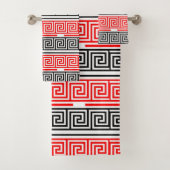 Red White Black Greek Key Fret Pattern Design  バスタオルセット (インサイチュ)