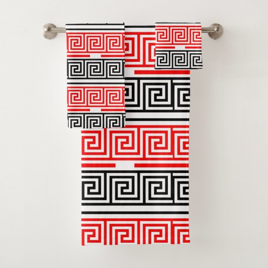 Red White Black Greek Key Fret Pattern Design バスタオルセット (インサイチュ)