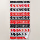 Red White Black Greek Key Fret Pattern Design ビーチタオル (正面)