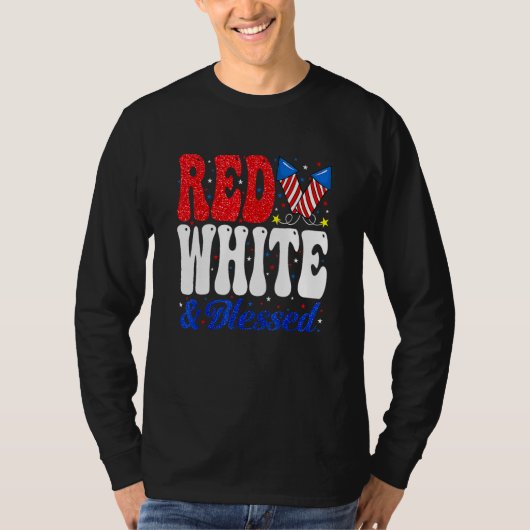 Red White Blessed Funny 4th Of July Patriotic Boys Tシャツ (正面)