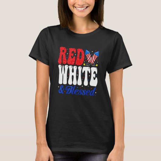 Red White Blessed Funny 4th Of July Patriotic Boys Tシャツ (正面)