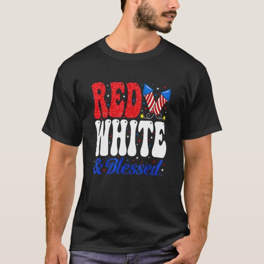 Red White Blessed Funny 4th Of July Patriotic Boys Tシャツ (正面)