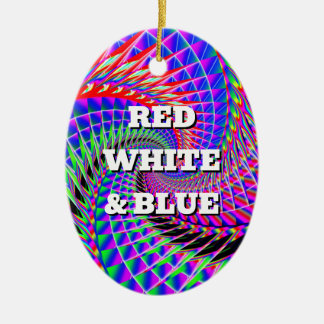RED WHITE & BLUE （単語を変更できる） セラミックオーナメント