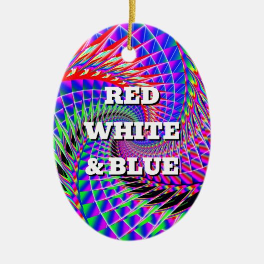 RED WHITE & BLUE (単語を変更できる) セラミックオーナメント (正面)