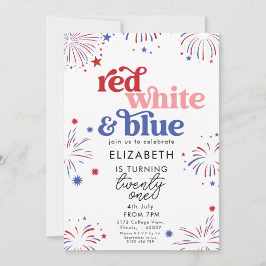 Red White & Blue 21st Birthday 招待状 (正面)