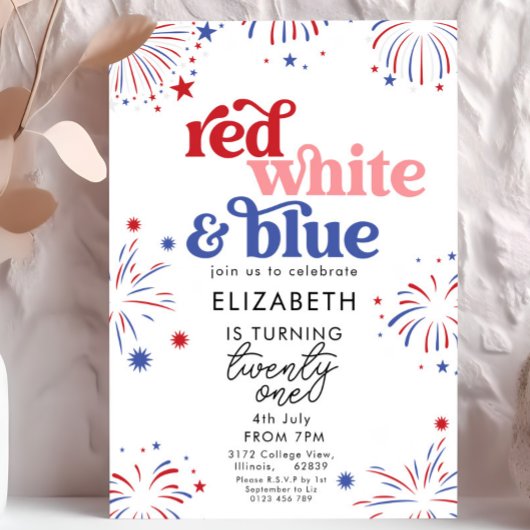 Red White & Blue 21st Birthday 招待状
