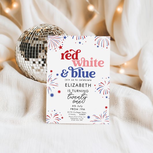 Red White & Blue 21st Birthday 招待状