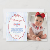 Red, White & Blue 4th of July 1st Birthday Photo サンキューカード (正面)