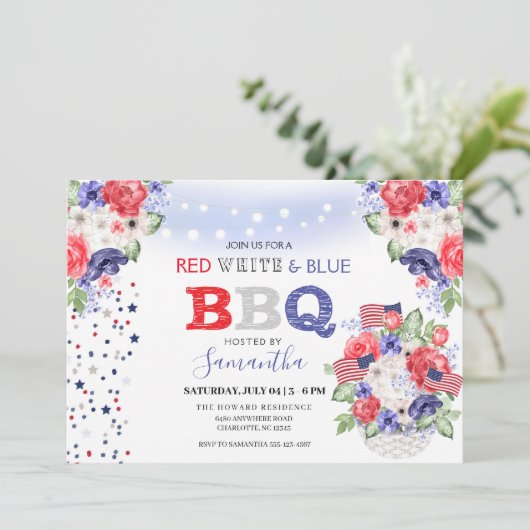 Red White & Blue 7月4日BBQ招待状 招待状 (スタンド正面)