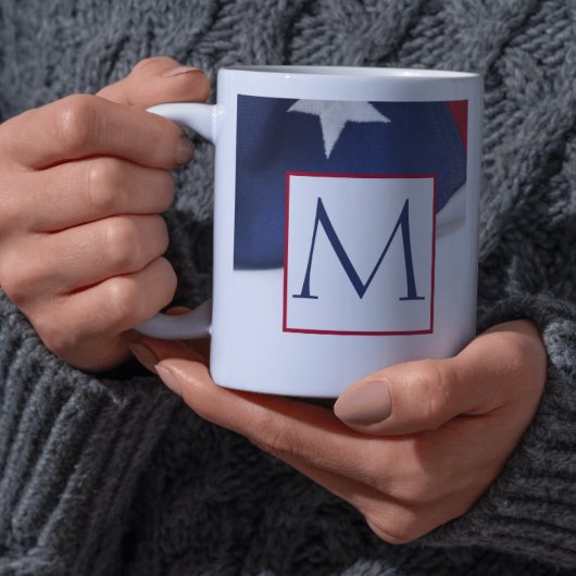 Red White Blue American Flag Monogram コーヒーマグカップ