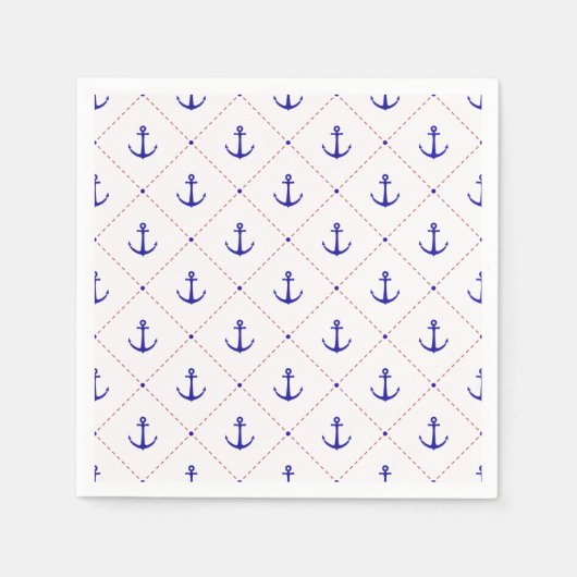 Red White Blue Anchors Away Boating スタンダードカクテルナプキン (正面)