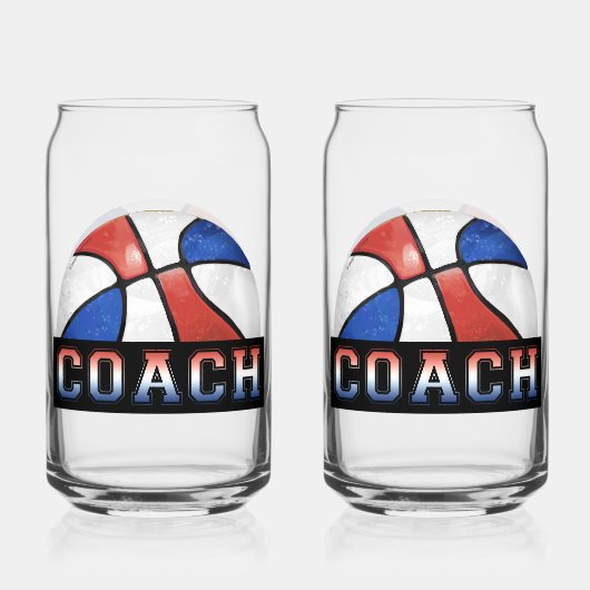 Red White Blue Basketball coach glassware ガラス缶 (正面)