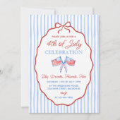 Red, White, Blue BBQ 4th of July Party 招待状 (正面)