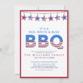 Red White & Blue BBQ 7月独立記念日 招待状 (正面)
