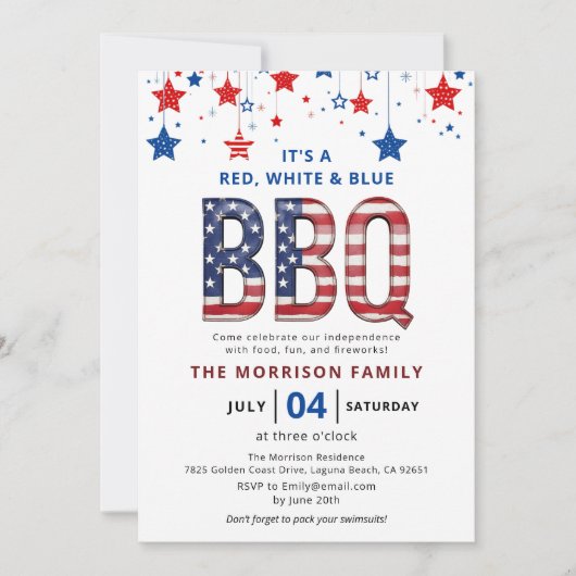 Red, White, Blue BBQ 7月4日Independence 招待状 (正面)