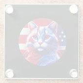 Red White & Blue Cat With American Flag Background ガラスコースター (裏面)