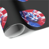 Red White & Blue Cat With American Flag Background ラッピングペーパー (ロールコーナー)