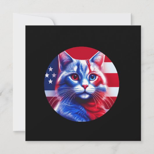 Red White & Blue Cat With American Flag Background 招待状 (正面)