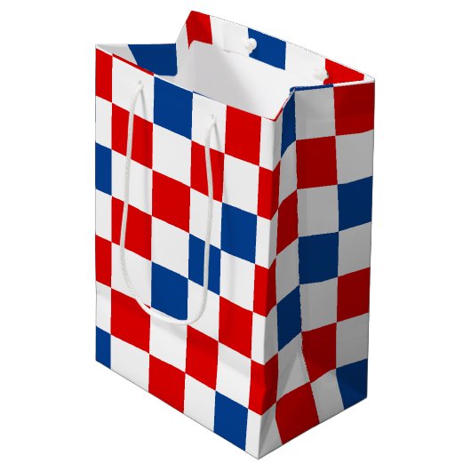 Red White Blue Checkered Pattern Design  ミディアムペーパーバッグ (正面アングル)