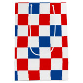 Red White Blue Checkered Pattern Design  ミディアムペーパーバッグ (裏面)