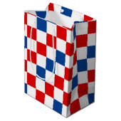 Red White Blue Checkered Pattern Design  ミディアムペーパーバッグ (裏面アングル)