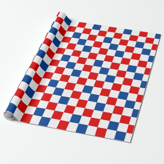 Red White Blue Checkered Pattern Design  ラッピングペーパー (アンロールド)