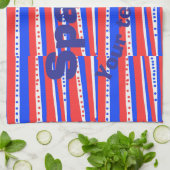 Red White Blue Circles Stripes キッチンタオル (折り畳み)