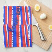 Red White Blue Circles Stripes キッチンタオル (四つ折り)