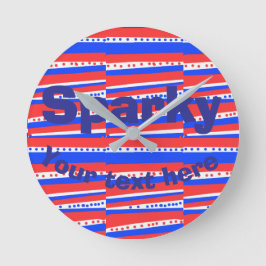 Red White Blue Circles Stripes  ラウンド壁時計