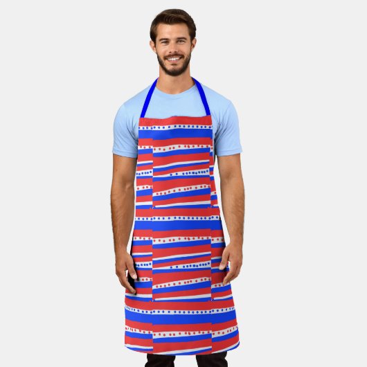 Red White Blue Circles Stripes Apron エプロン (着用した状態)