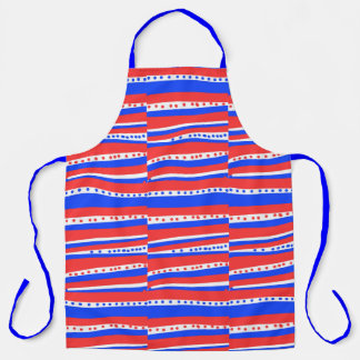 Red White Blue Circles Stripes Apron エプロン