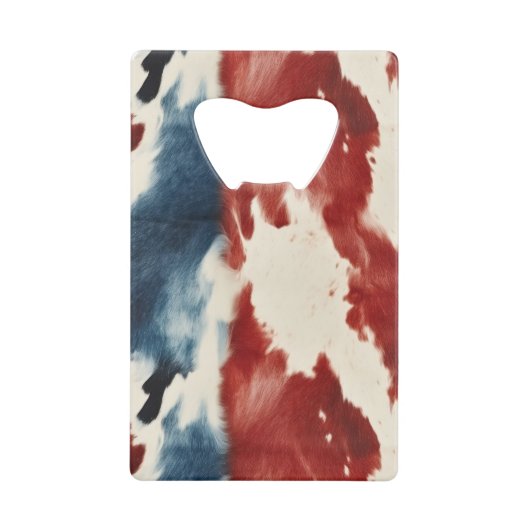 Red White Blue Cow Animal Print クレジットカード栓抜き (正面)