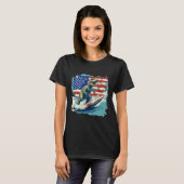 Red White Blue Dinosaur Surfing For Patriotic Juri Tシャツ (正面フル)