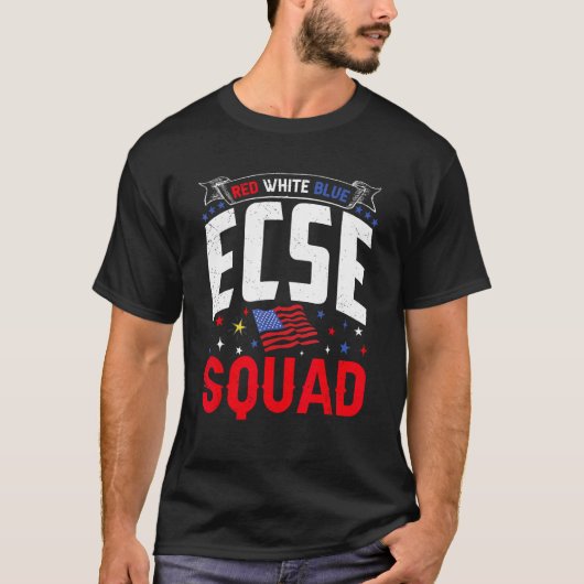 Red White Blue ECSE Squad 4th July ECSE Teacher Ma Tシャツ (正面)