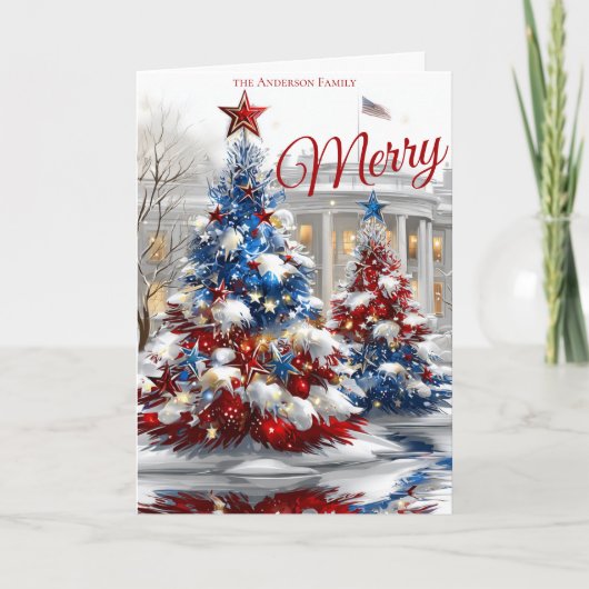 Red White Blue Festive Christmas Trees  カード (正面)